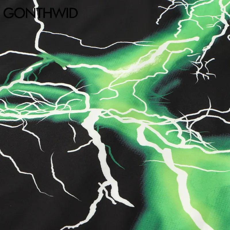Trapwear Oversized shirt – Gonthwid Hawaiian Beach Shirts Streetwear Lightning Print Sh