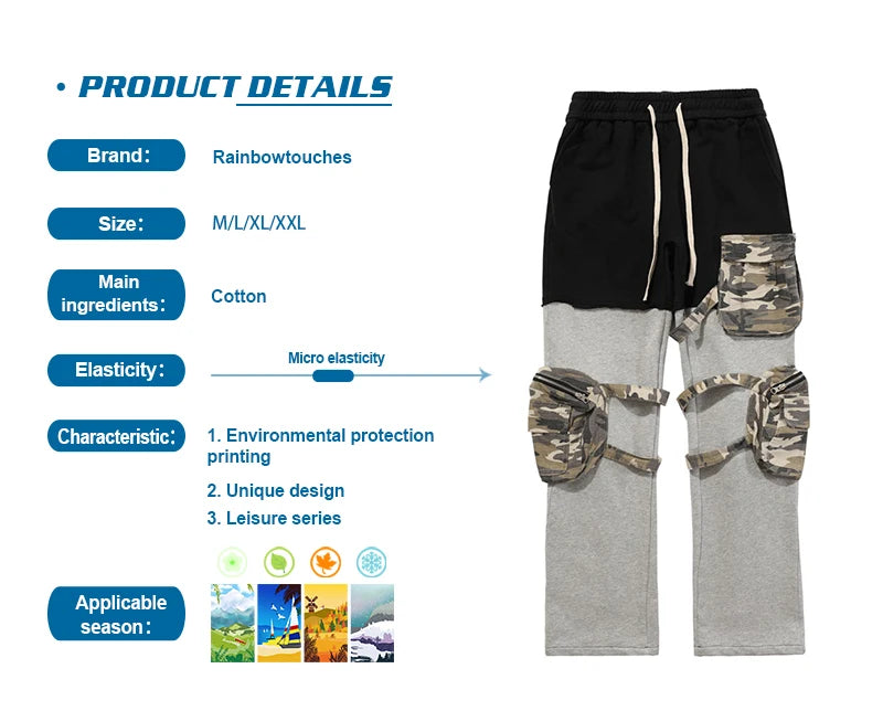 rainbowtouches fashion classic brand mens cargo pants casual color contrast trousers loose straight high street style overalls unique cargo style 4935