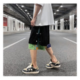 men side buttons patchwork harajuku straight shorts new elastic waist short pants joggers hip hop streetwear casual sweatshorts unique joggers style 1096