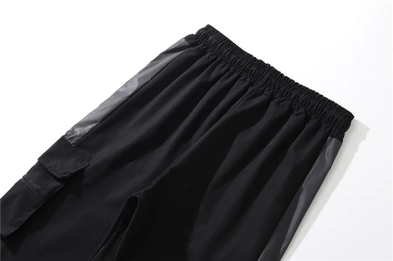hip hop loose fit elastic waist pants cargo pockets spliced reflective lines ankle pants mens drewstring sportwear pants joggers unique joggers style 1976