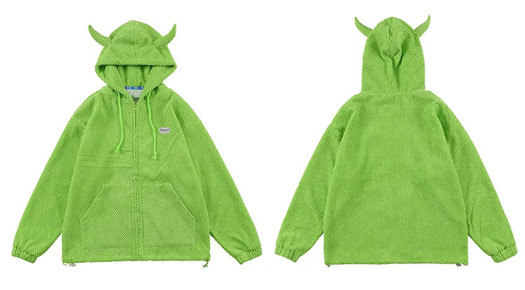 Aolamegs Hoodies Men Twist Knitting Demon Horns Solid Color Zipper Coa