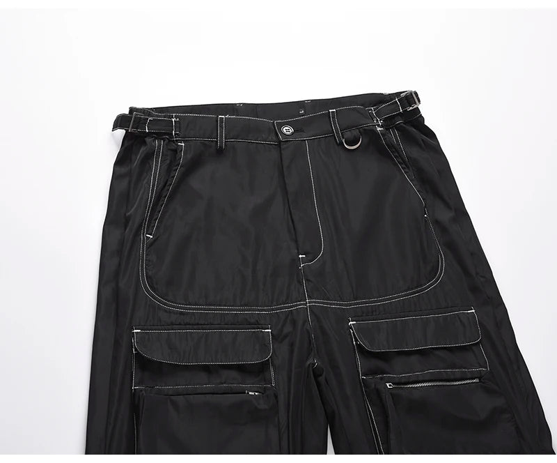 men pockets cargo pants new fashion zipper loose fit harajuku military trousers casual hip hop sportswear streetwear black pants unique cargo style 2499