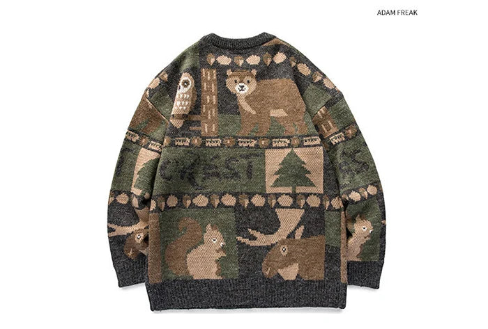 varsity flame pullover for men with bold graphic knit design, perfect for 2025 fashion, street fashion menswear trend for sea