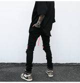 high street knee hole with chain ripped biker jeans mens slim fit denim pants autumn new streetwear casual hip hop pants joggers unique joggers style 4262