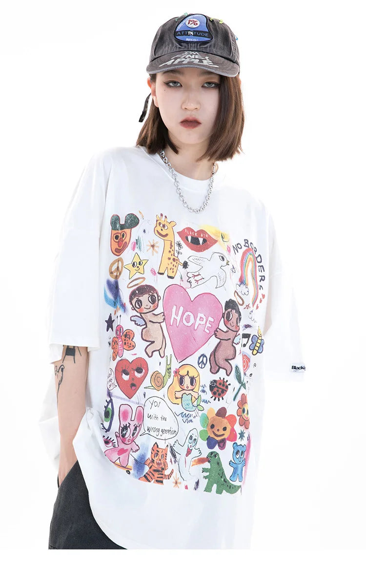 Grunge Vintage t-shirt – Men Oversize T Shirt Hip Hop Streetwear Painting Letter Hear