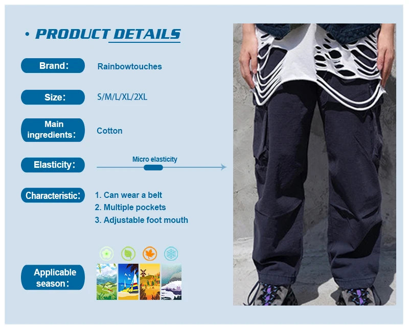 rainbowtouches high street overalls mens big pocket straight pants ins trendy hip hop loose casual close up wide leg trousers unique default style 4900