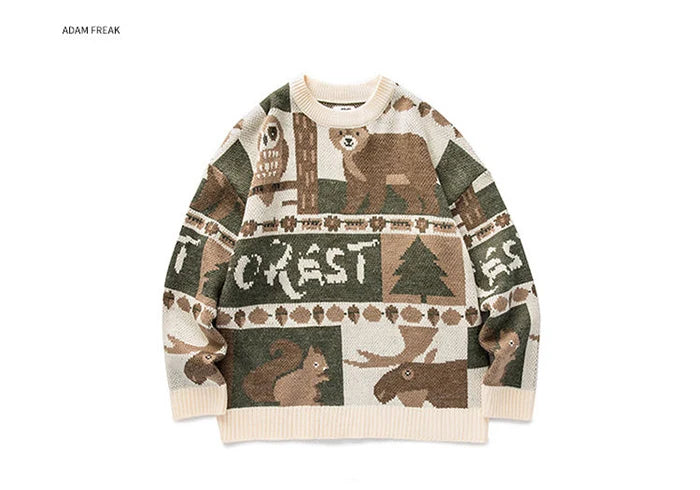 grunge knit sweater with heavyweight fabric, layered urban look for cold weather, street fashion menswear trend for seasonal 