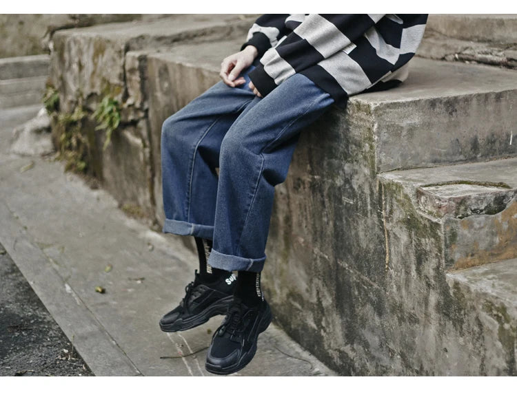 wide legs jeans men fashion retro solid color casual straight jean pants mens streetwear hip hop denim pants mens trousers m 3xl unique jeans style 3682