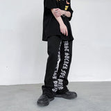 fashion letters embroidery denim flare jeans mens high street elastic waist straight trouser hip hop streetwear pants joggers relaxed fit joggers