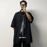 Men Fashion Punk Shirt  Hip Hop Black Harajuku Shirts with Chain Streetwear Summer Loose Short Sleeve Casual Tops Mens Shirts