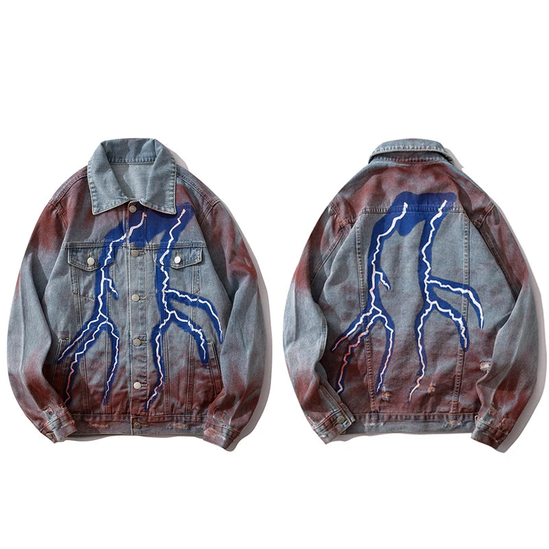 trendy coat featuring mens hip hop lightning denim jackets fashion graffiti ripped coats high street swag outerwears 2020 new spring streetwear jacket design – premium quality jacket for men