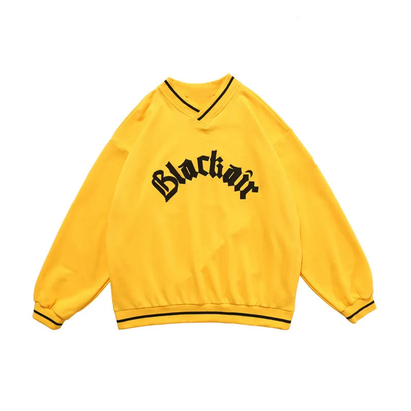 Mens Letter Embroidery Tshirt Tops Men V Neck Long Sleeve Loose Tees Hip Hop Solid Color Oversize Skateboard Streetwear Pullover