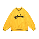 Mens Letter Embroidery Tshirt Tops Men V Neck Long Sleeve Loose Tees Hip Hop Solid Color Oversize Skateboard Streetwear Pullover