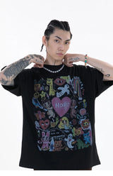 Grunge Vintage t-shirt – Men Oversize T Shirt Hip Hop Streetwear Painting Letter Hear