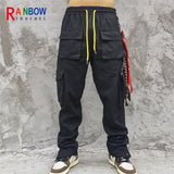 rainbowtouches new fashion classic brand mens cargo pants big pocket design trousers loose straight high street style overalls utility cargo pants