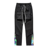 streetwear patchwork cashew flower print cargo pants y2k men hip hop casual functional slim cargo trousers male pocket side zip unique cargo style 4647