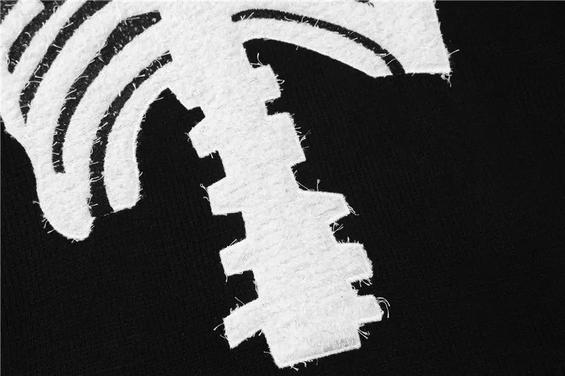 hip hop skull knitted oversized sweater mens letter embroidery o neck long sleeve pullover streetwear loose sweaters clothing - urban fashion pullover, vintage look oversized hoodie, gothic aesthetic hoodie for winter