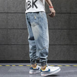 2023 new hip hop harem jeans pants men loose joggers denim casual sweatpants korea ankle length trousers streetwear male clothes casual joggers