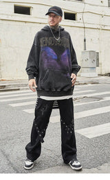 Oversize Hoodie Hip Hop Washed Sweatshirt Men Streetwear Painting Grap