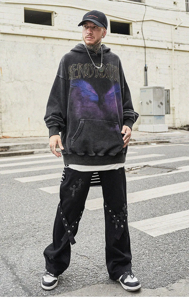 Oversize Hoodie Hip Hop Washed Sweatshirt Men Streetwear Painting Grap