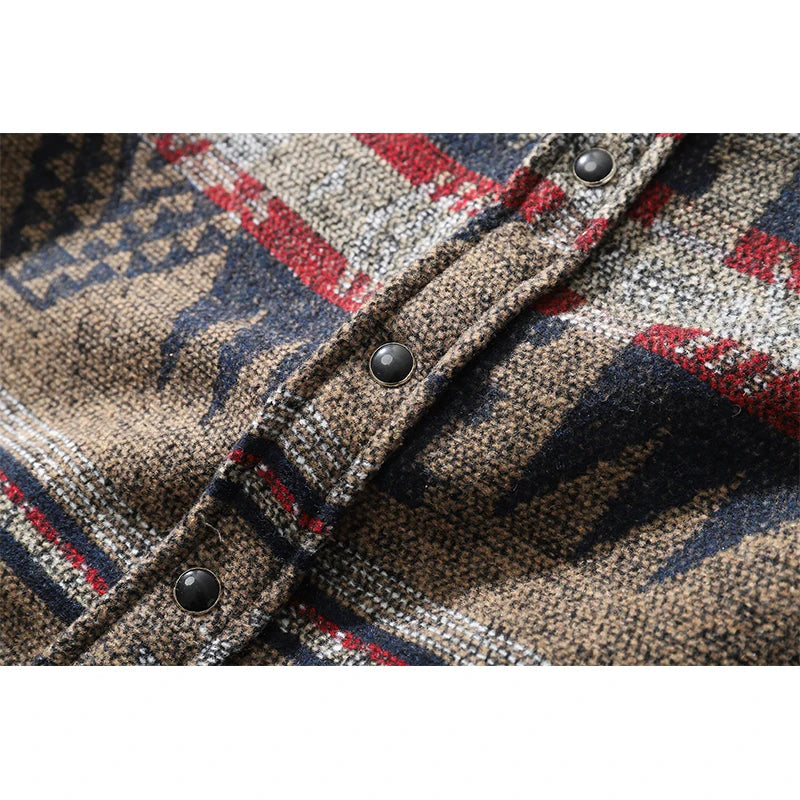 Dark Icon Geometric Stripe Shirts Men Women Long Sleeve Harajuku Woolen Shirts Men Clothing
