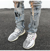 bottom zipper destroyed jeans skinny jeans ripped slim men biker jeans fashion graffiti printed streetwear hip hop pants joggers unique joggers style 655