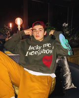2021 Harajuku Weirdo Graffiti Letter Printed Hoodies Men Lucky Me I Se