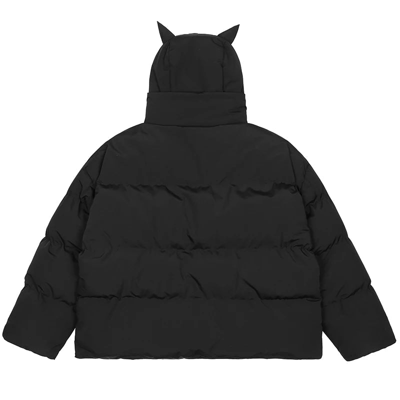 glitchcore crying character featuring hip hop streetwear parka embroidered skull jacket harajuku little devil designer hood padded jacket coat winter outwear unisex