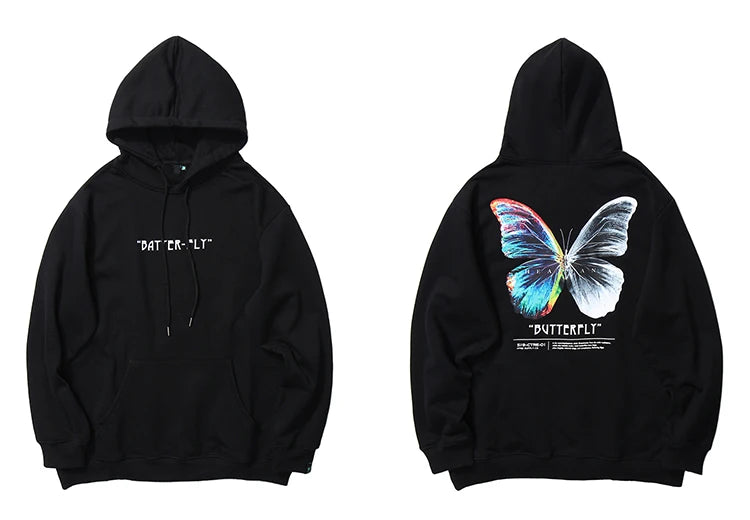2023 Men Hip Hop Sweatshirt Hoodie Color Butterfly Streetwear Harajuku Pullover Hoodie Cotton Fleece Winter Autumn Black Hoodie