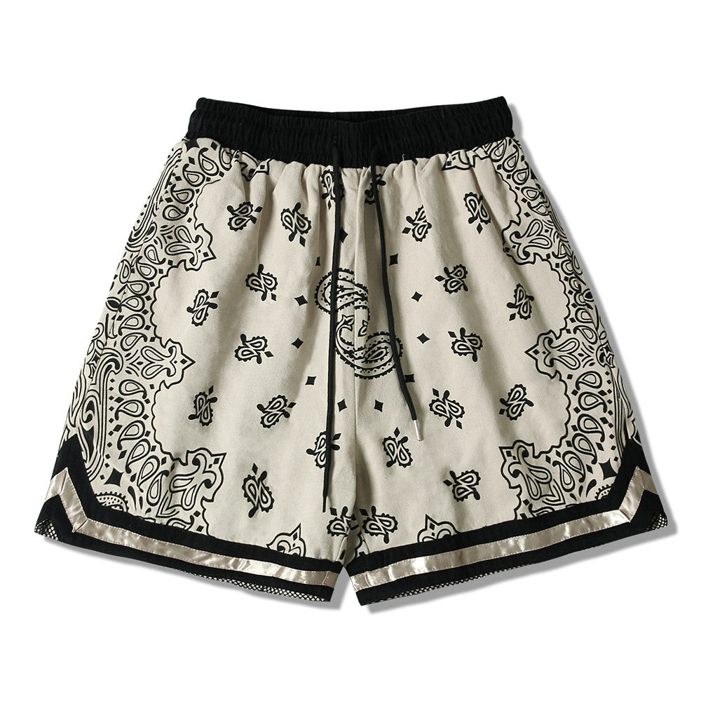 Mens Paisley Printed Hip Hop Loose Shorts Elastic Waist Sweat Shorts Casual Harajuku Drawstring Streetwear Sportswear Joggers