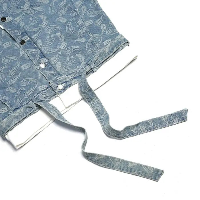 2 pieces sets men fashion patchwork single breast denim jeans hooded jacket coat and loose straight pants joggers streetwear set unique joggers style 4044