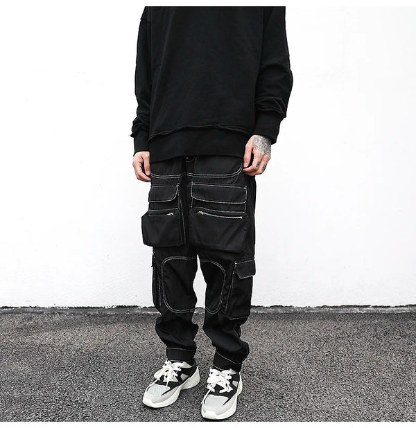 men pockets cargo pants new fashion zipper loose fit harajuku military trousers casual hip hop sportswear streetwear black pants utility cargo pants