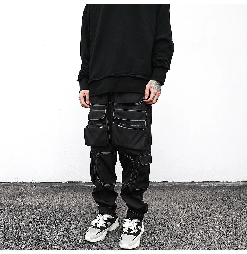 men pockets cargo pants new fashion zipper loose fit harajuku military trousers casual hip hop sportswear streetwear black pants unique cargo style 2491