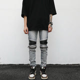 high street pu leather zippers patchwork biker jeans mens stretch denim slim jean pants motorcycle slim trousers hip hop pants stacked flare jeans