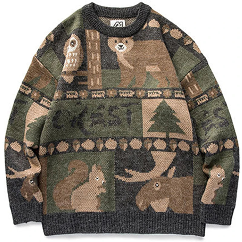 grunge knit sweater with heavyweight fabric, layered urban look for cold weather, street fashion menswear trend for seasonal 