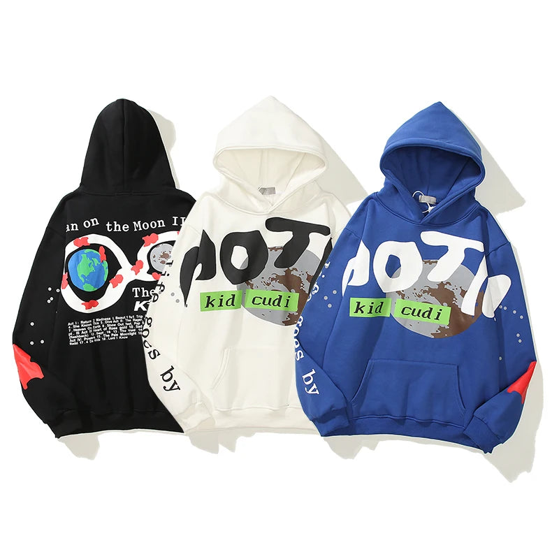 Kanye West Letter Foam Fleece Sweatshirt Mens And Womens Retro Oversiz
