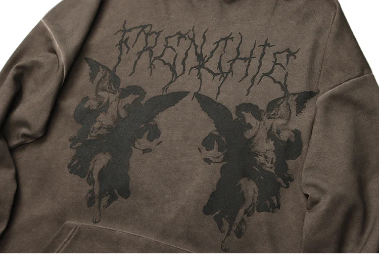 Hip Hop Streetwear Hoodie Sweatshirt Men Dark Style Angel Print Pullov