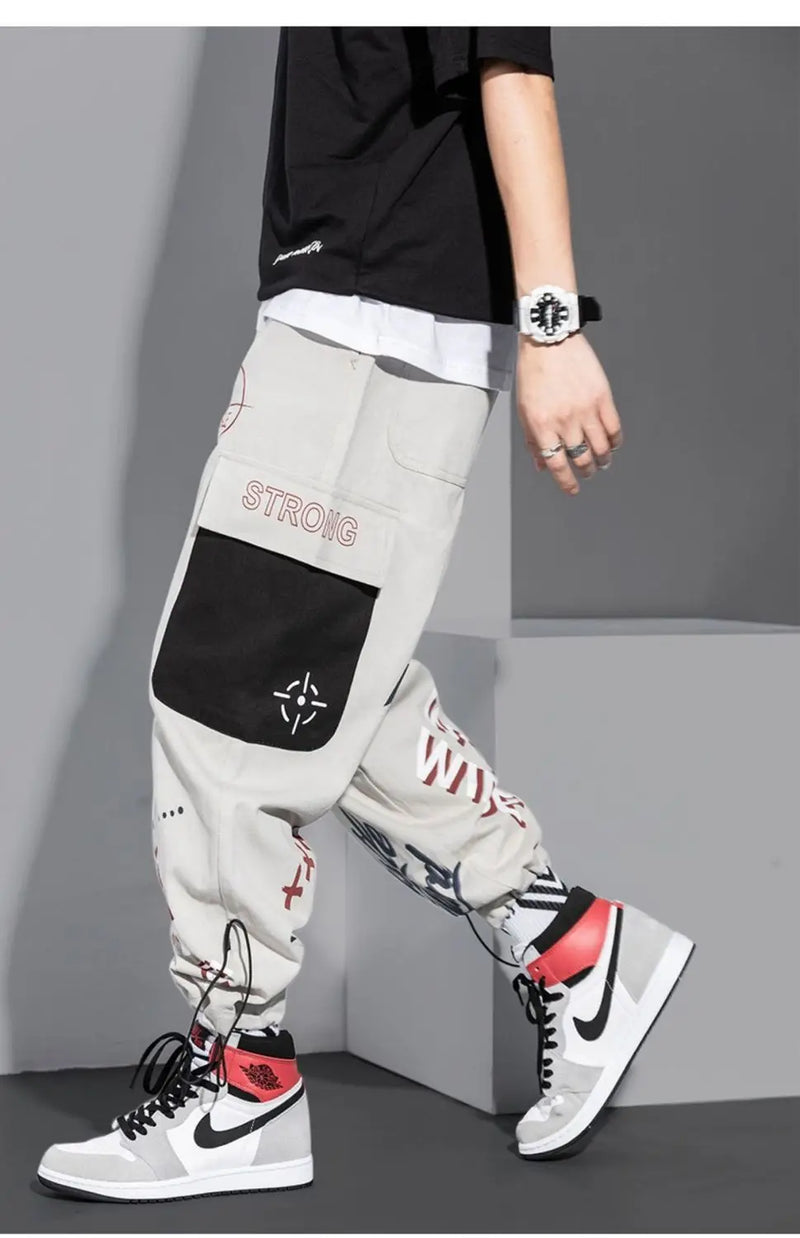 men pants spring and autumn cargo pants man fashion hip hop casual pants loose korean drawstring men joggers sweatpants unique joggers style 2474
