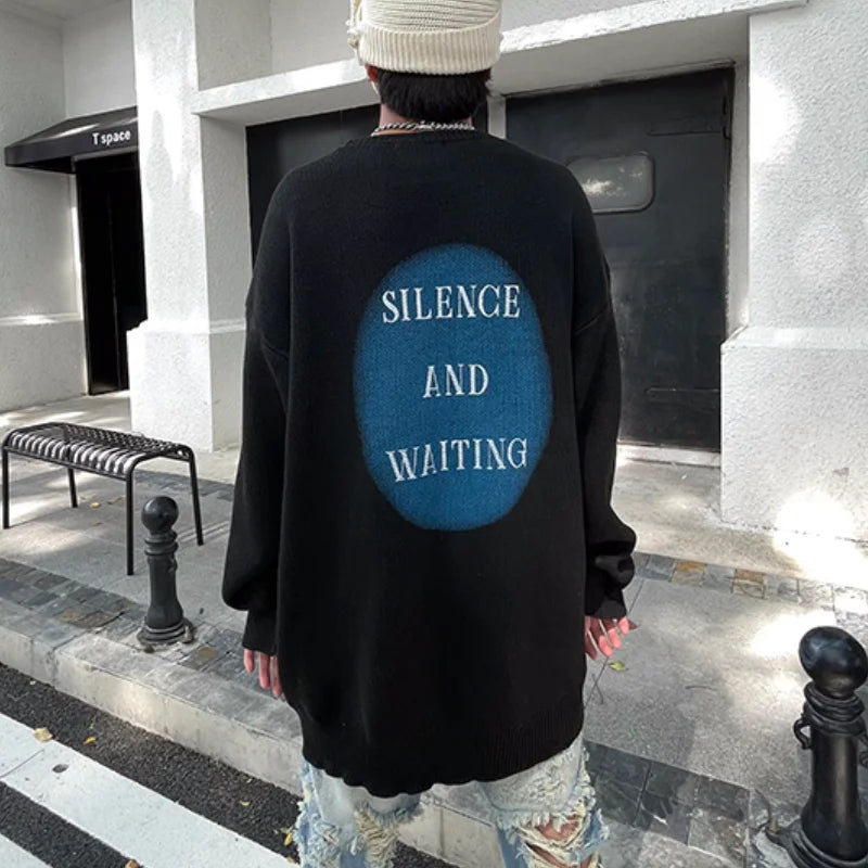 men knitted sweater harajuku printed oversized sweater new casual o neck long sleeve pullover streetwear loose sweaters clothing trendy hip hop style outerwear, urban wear with bold artwork, aesthetic street look hoodie