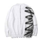 mens hip hop destroy ripped holes streetwear graffiti harajuku sweater vintage retro knitted sweater new casual cotton pullover aesthetic street look hoodie, high quality cotton pullover, oversized graphic print design