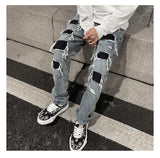 men ripped holes denim jean pants hip hip new fashion straight patchwork pants new casual jeans streetwear mens trousers joggers unique joggers style 1405