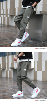 cargo pants men streetwear hip hop pants elastic waist harem ankle length trousers black army green harajuku loose casual pocket unique cargo style 1009