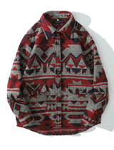 Aolamegs Patchwork Color Retro Geometric Pattern Men Shirt Thick Casual Baggy Big Pockets Harajuku High Street Autumn Streetwear
