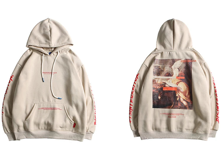 Men Hip Hop Hoodie Sweatshirt Retro Painting Print Harajuku Hooded Pul
