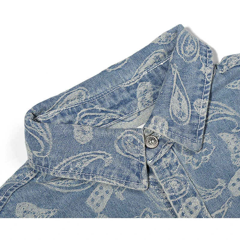 2 Pieces Sets Mens Fashion Embroidery Single Breasted Denim Jeans  Shirts and Straight Zipper Shorts Joggers Streetwear Sets