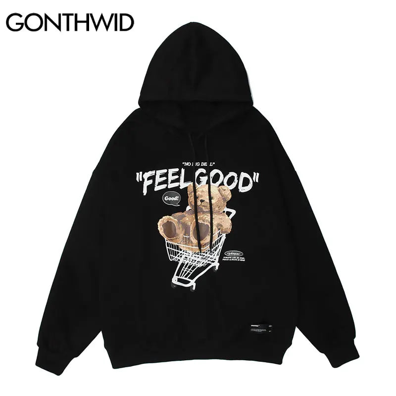 Gonthwid Men Hip Hop Hoodie Sweatshirt Streetwear Funny Bear Print Hoo
