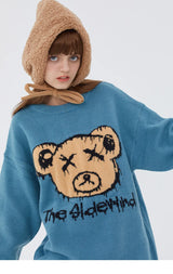 grunge knit sweater with heavyweight fabric, layered urban look for cold weather, street fashion menswear trend for seasonal 