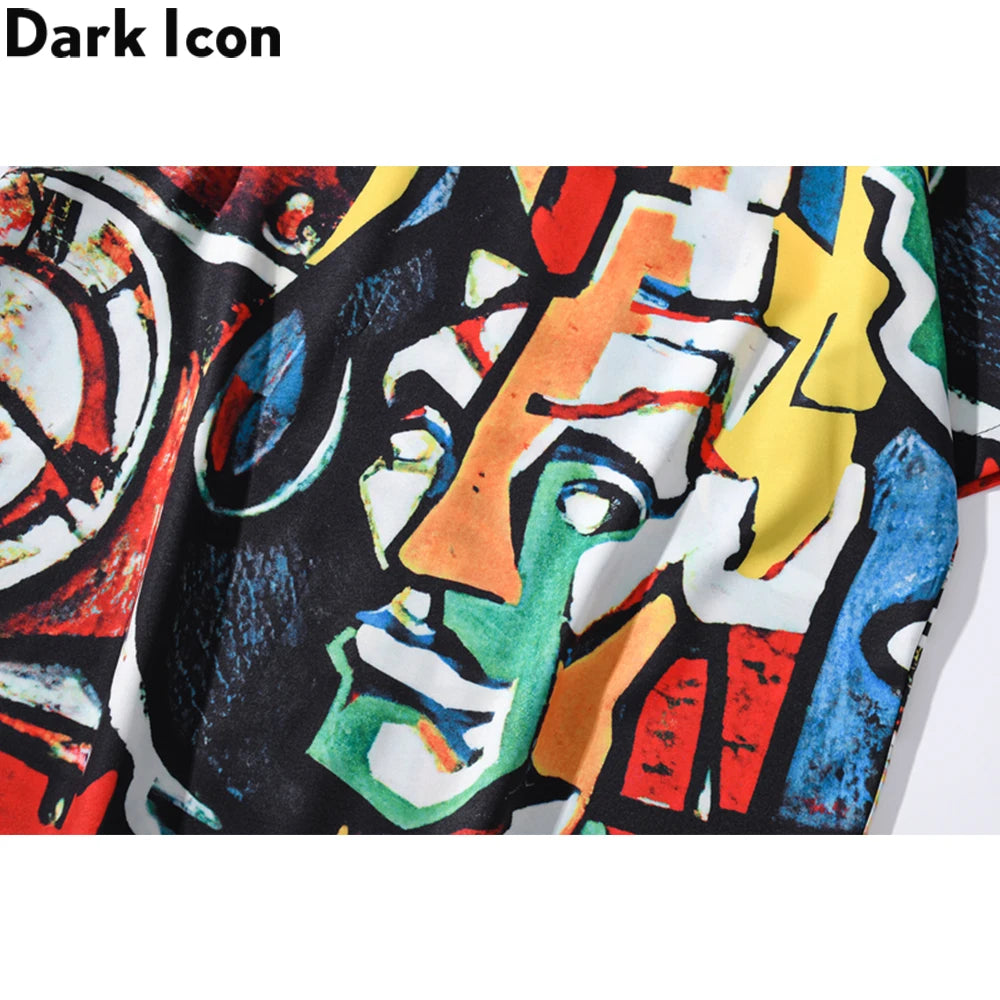 Dark Icon Graffit Hawaiian Shirt Men Vintage Street Men's Shirts Summer Beach Holiday Male Shirt Blouse