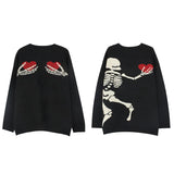hip hop skull knitted oversized sweater men autumn winter o neck long sleeve pullover streetwear loose sweaters mens clothing urban wear with bold artwork, oversized graphic print design, high quality cotton pullover