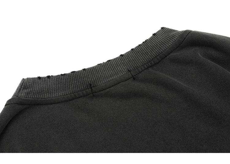 Hip Hop 2023 Men Streetwear Sweatshirt Skull Lightning Print Pullover Ripped Hole Sweatshirt Harajuku Cotton Loose Sweat Shirt